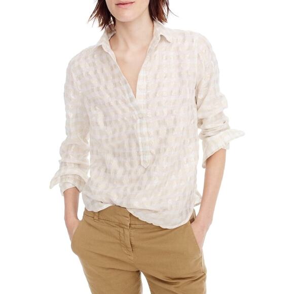 J. Crew Metallic Cotton Voile Popover Shirt - Picture 1 of 10